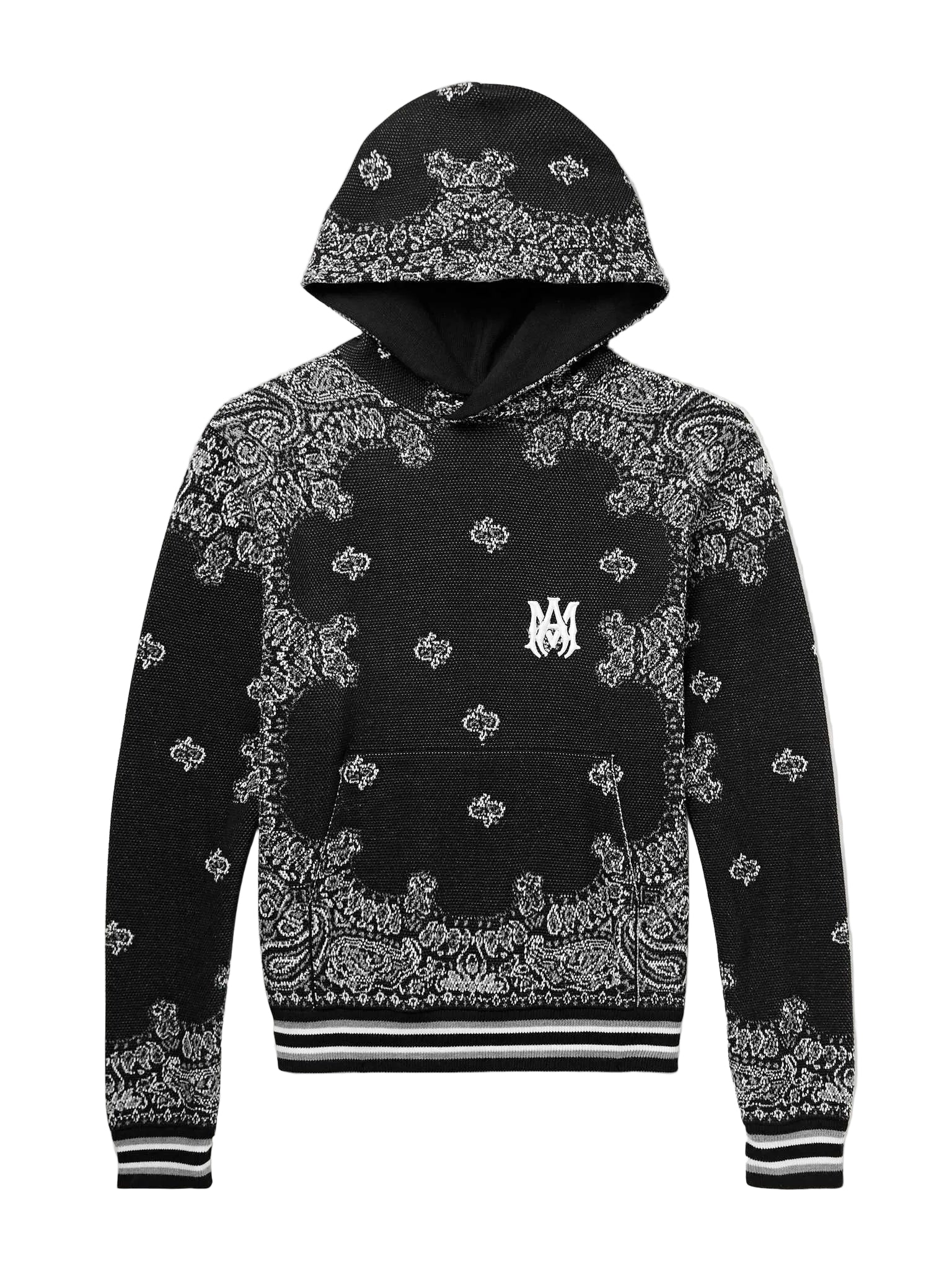 AMIRI BANDANA JACQUARD COTTON HOODIE IN BLACK