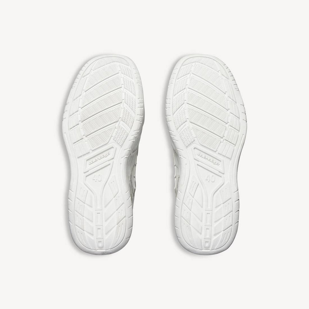 BALENCIAGA HAMPTONS WORN-OUT SNEAKER IN WHITE/DARK BLUE/GREY