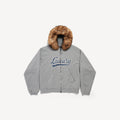 BALENCIAGA LUXURY SCRIPT OVERSIZED ZIP-UP HOODIE IN DARK HEATHER GREY
