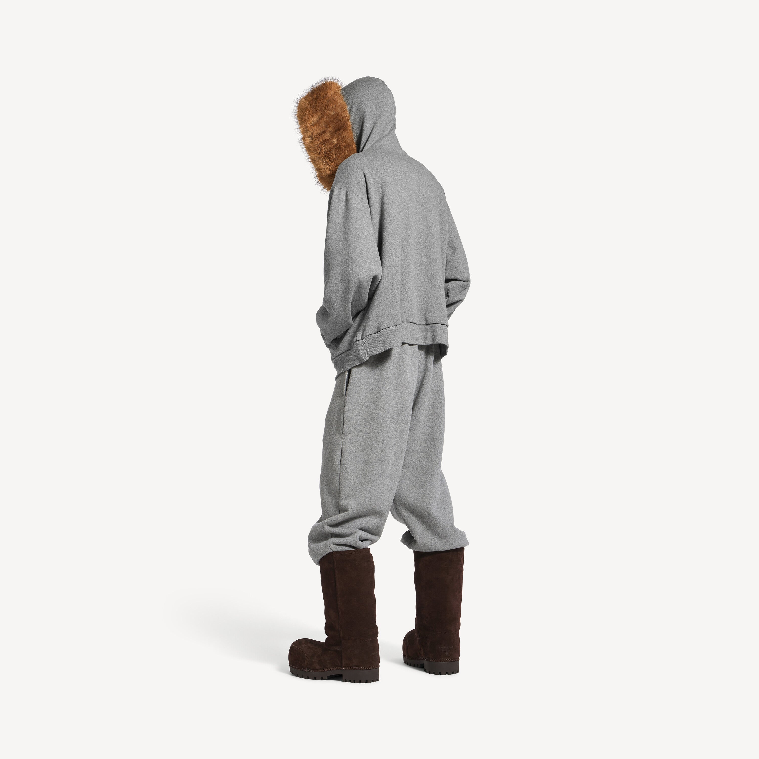 BALENCIAGA LUXURY SCRIPT OVERSIZED ZIP-UP HOODIE IN DARK HEATHER GREY