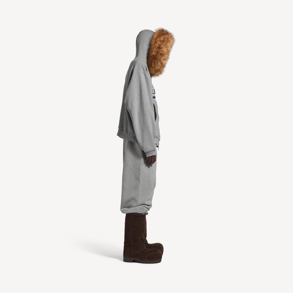 BALENCIAGA LUXURY SCRIPT OVERSIZED ZIP-UP HOODIE IN DARK HEATHER GREY