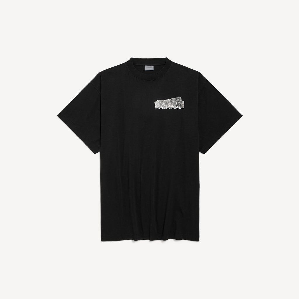 BALENCIAGA SILVER TAPE BALENCIAGA BACK OVERSIZED T-SHIRT IN BLACK