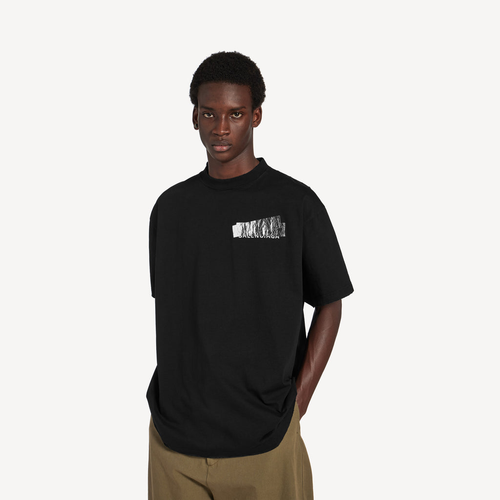 BALENCIAGA SILVER TAPE BALENCIAGA BACK OVERSIZED T-SHIRT IN BLACK