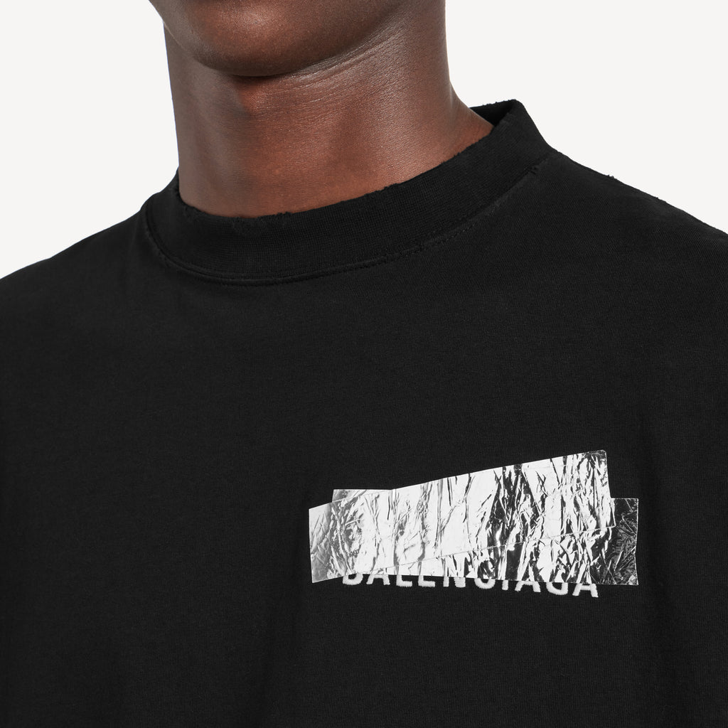 BALENCIAGA SILVER TAPE BALENCIAGA BACK OVERSIZED T-SHIRT IN BLACK