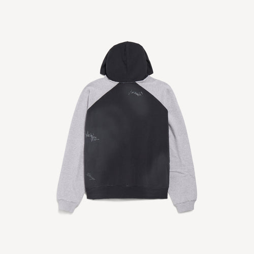 BALENCIAGA BANANA RAGLAN OVERSIZED ZIP-UP HOODIE IN FADED BLACK