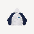 BALENCIAGA BANANA RAGLAN OVERSIZED ZIP-UP HOODIE IN DIRTY WHITE/BLUE