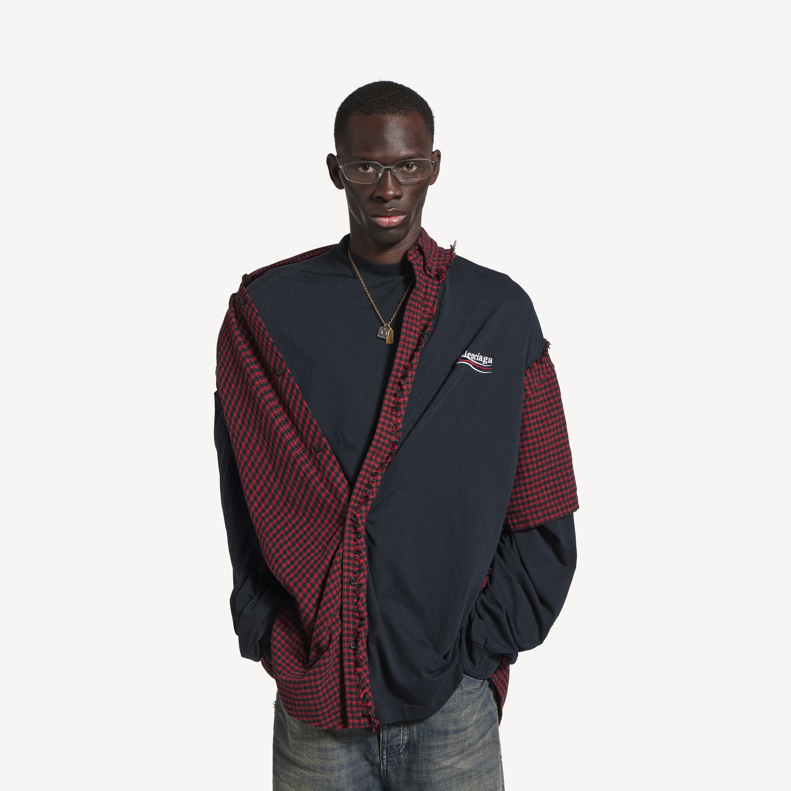 BALENCIAGA PATCHED SHIRT IN RED/BLACK
