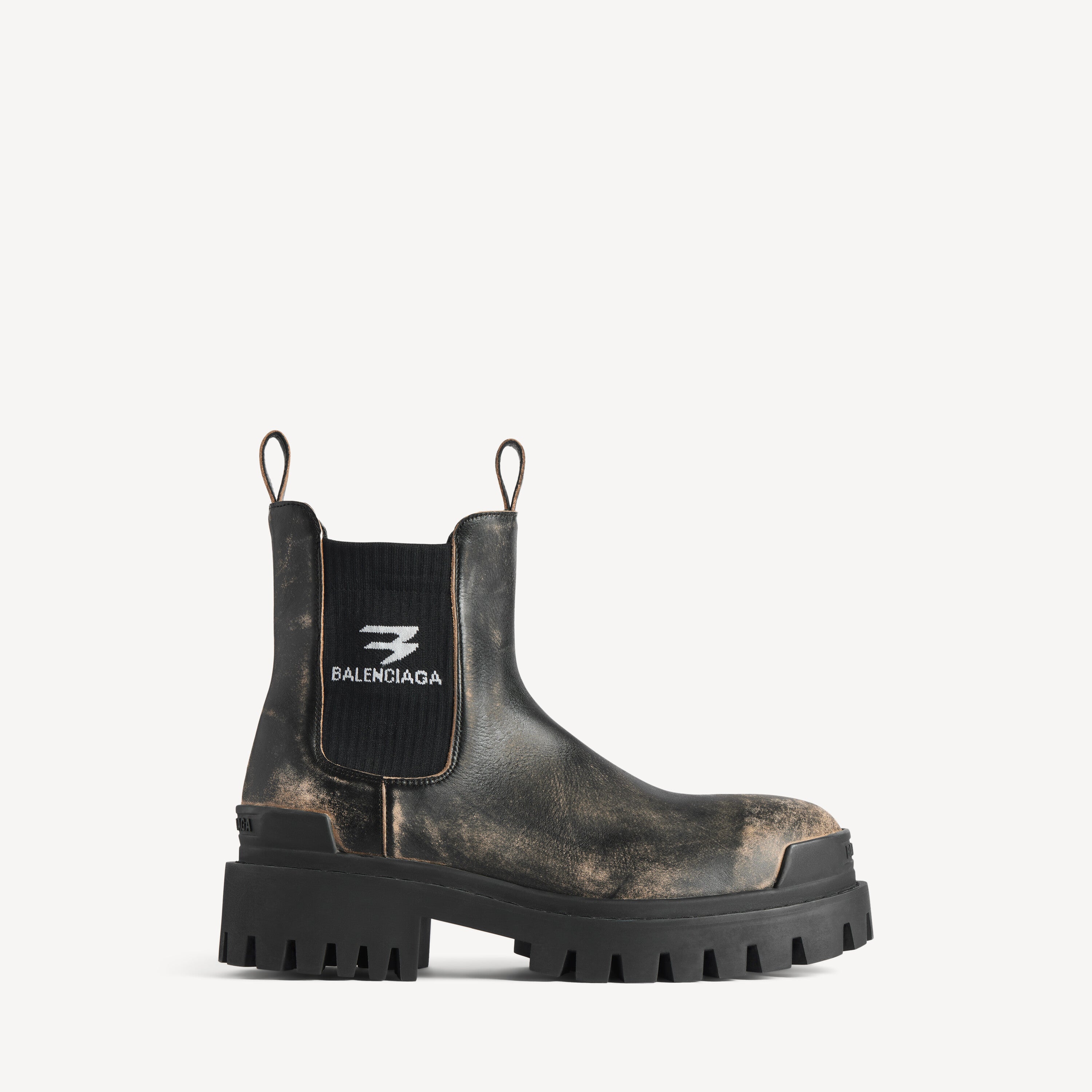 BALENCIAGA STRIKE CHELSEA BOOT IN BLACK/BEIGE