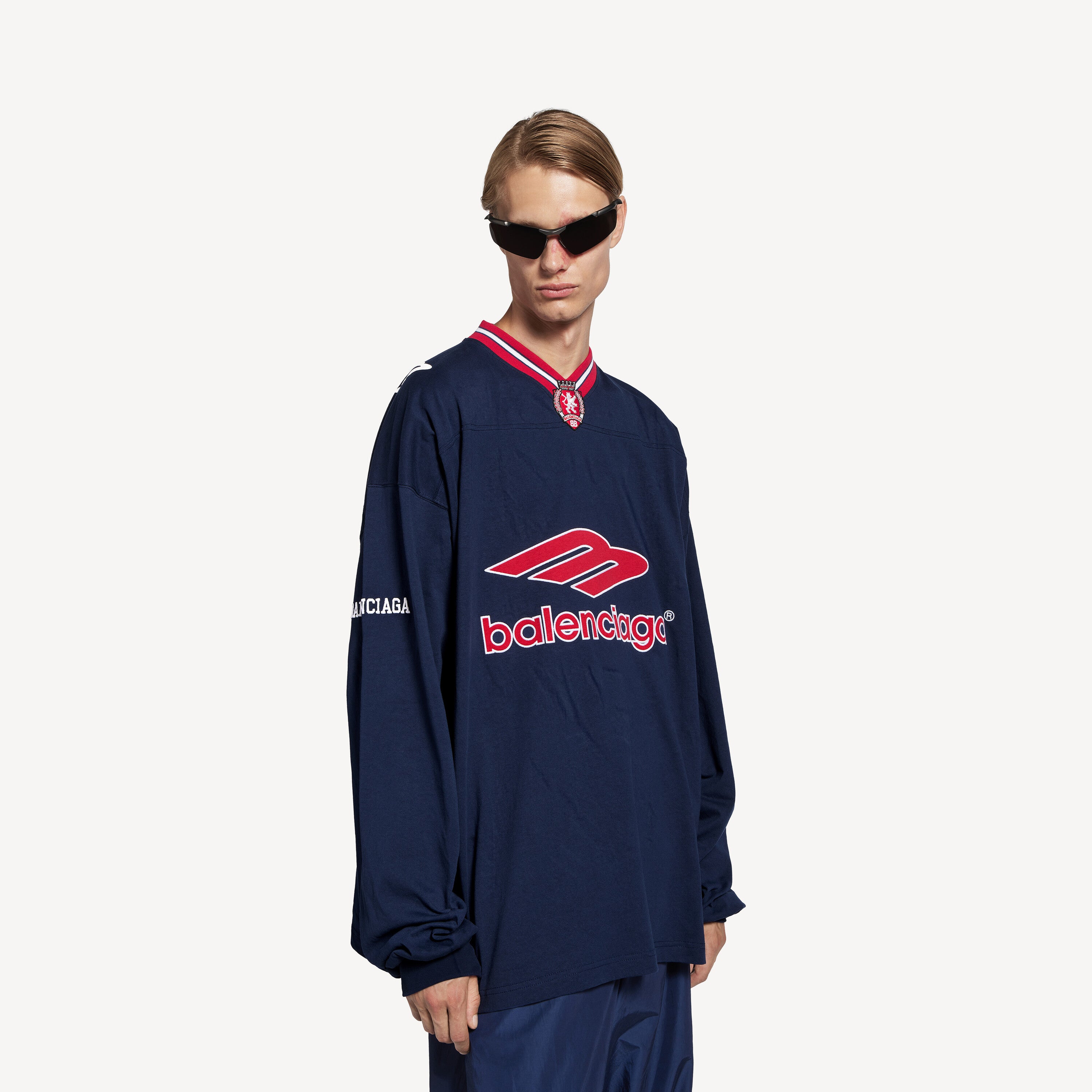BALENCIAGA 3B FOOTBALL LONG SLEEVE V-NECK T-SHIRT