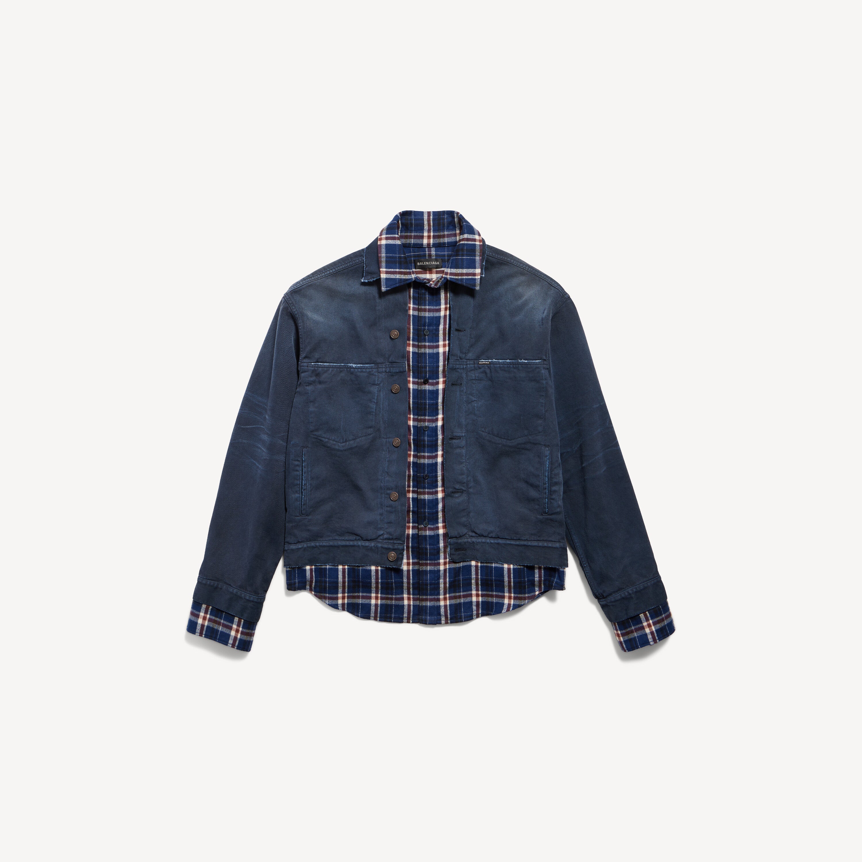 BALENCIAGA PATCHED SHIRT JACKET IN NAVY/DIRTY DARK BLUE
