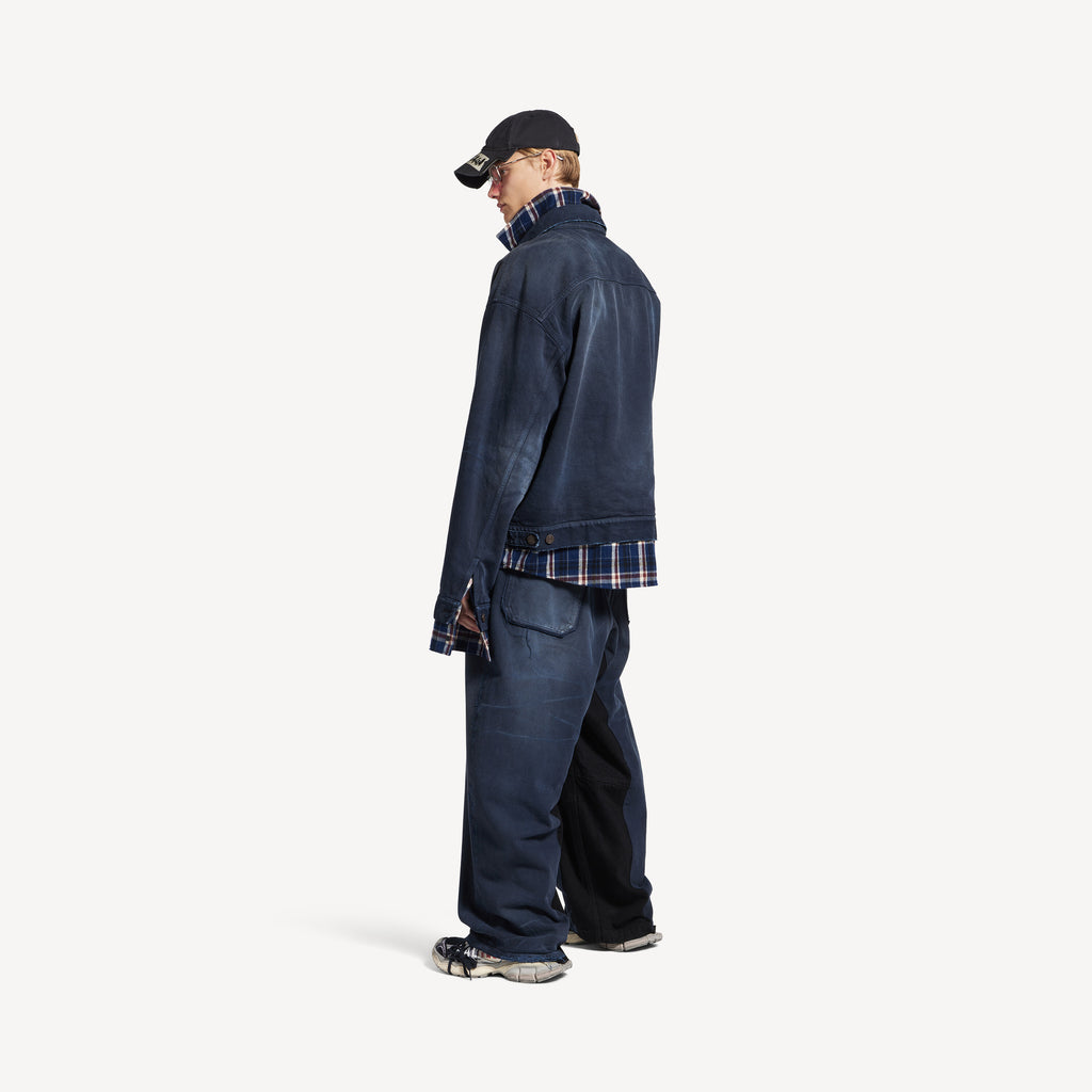 BALENCIAGA PATCHED SHIRT JACKET IN NAVY/DIRTY DARK BLUE