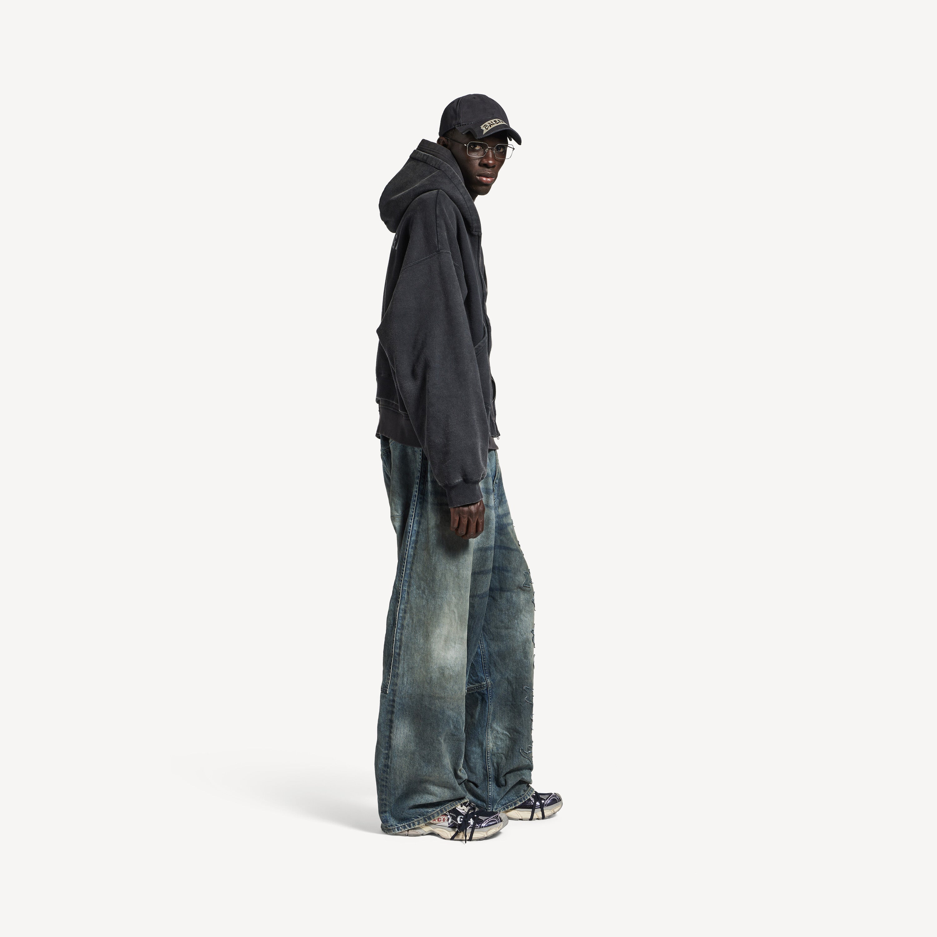 BALENCIAGA MINIMAL BAGGY PANTS IN DIRTY GREY/LIGHT BLUE