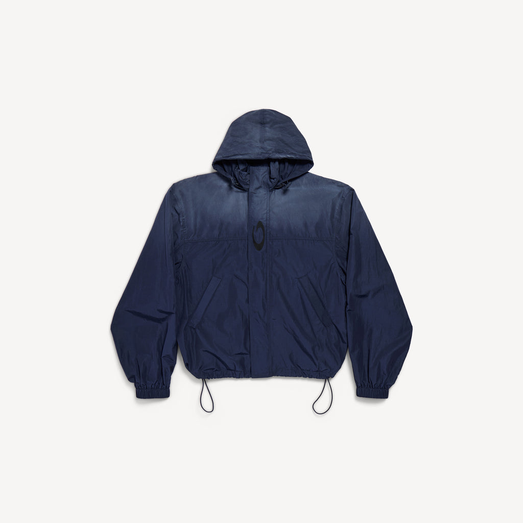 BALENCIAGA HOODED RAIN JACKET IN MARINE BLUE