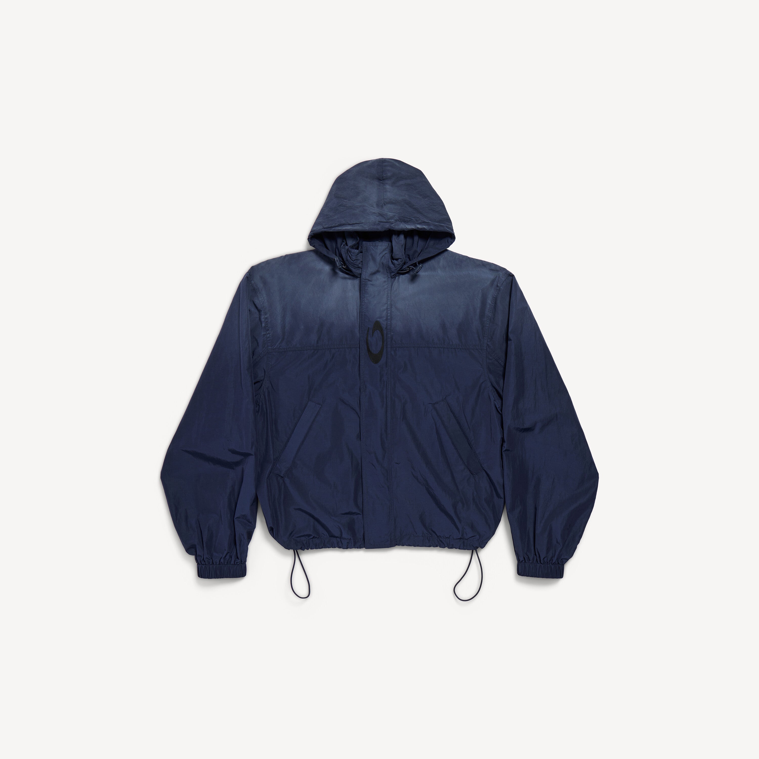 BALENCIAGA HOODED RAIN JACKET IN MARINE BLUE