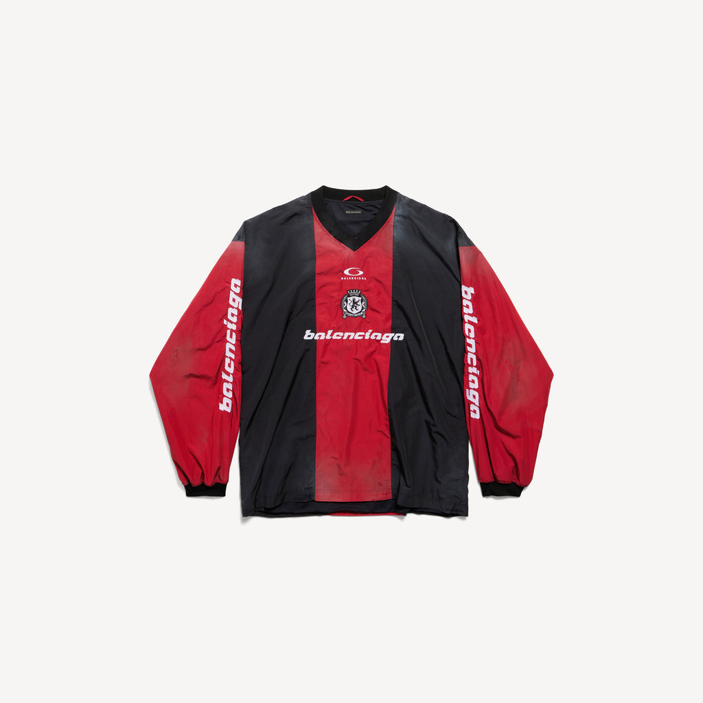 BALENCIAGA OUTERWEAR LONG SLEEVE TOP IN LIPSTICK RED/BLACK