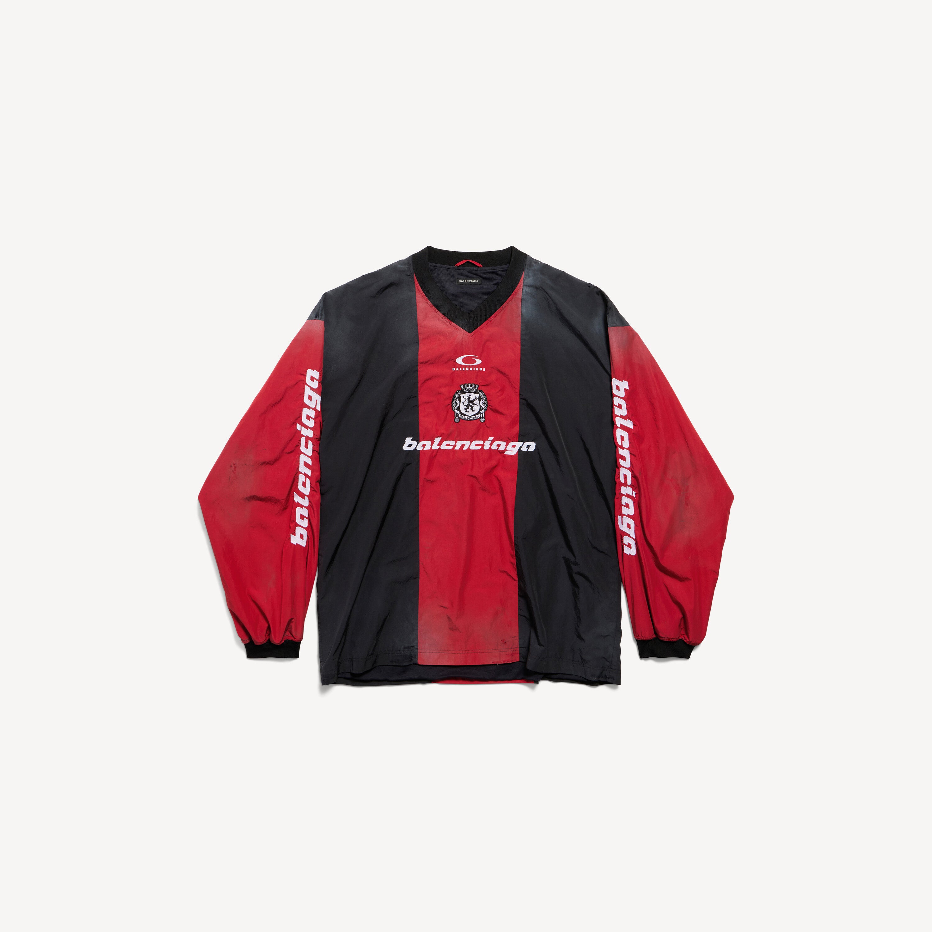 BALENCIAGA OUTERWEAR LONG SLEEVE TOP IN LIPSTICK RED/BLACK