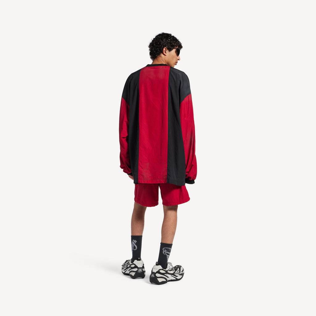 BALENCIAGA OUTERWEAR LONG SLEEVE TOP IN LIPSTICK RED/BLACK
