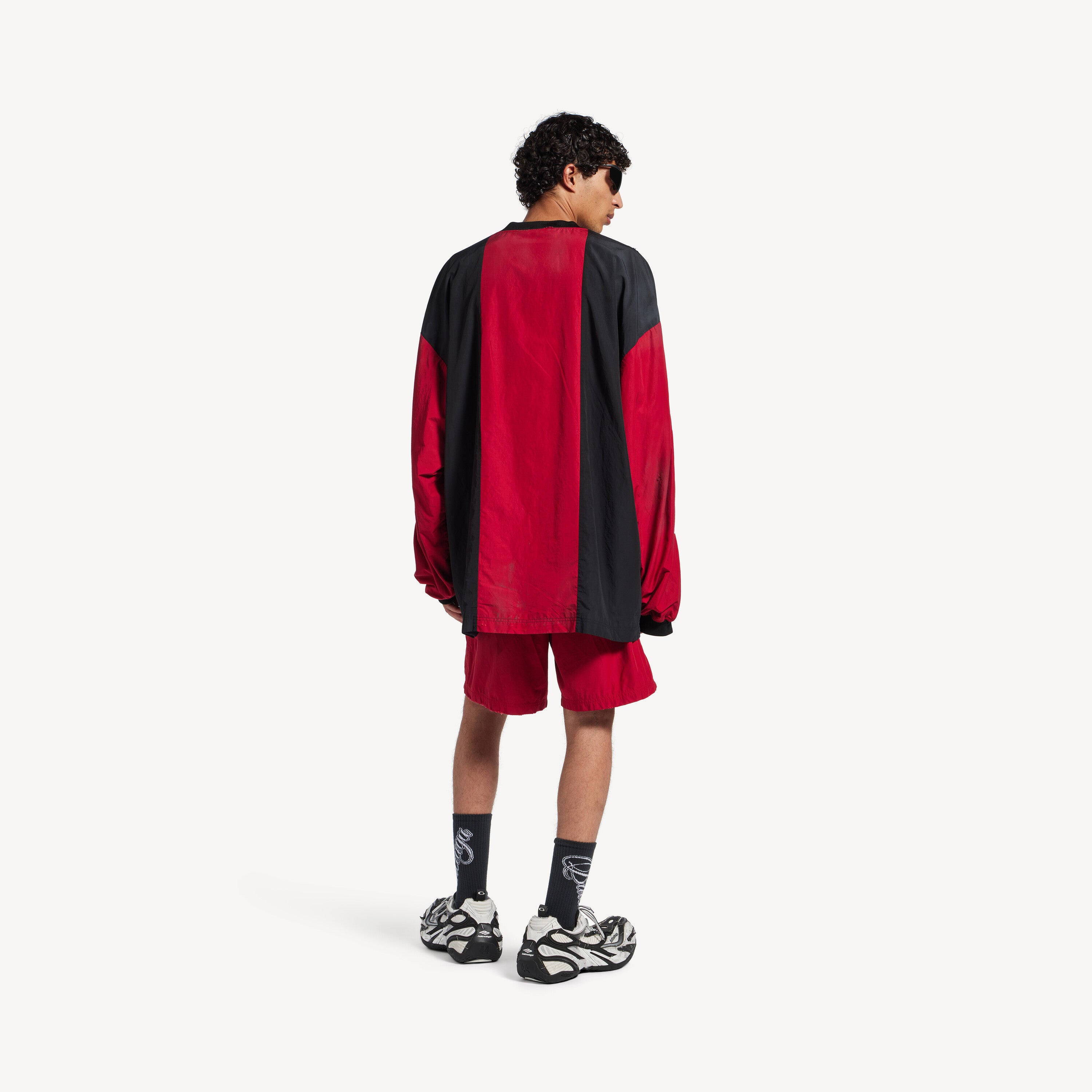 BALENCIAGA OUTERWEAR LONG SLEEVE TOP IN LIPSTICK RED/BLACK