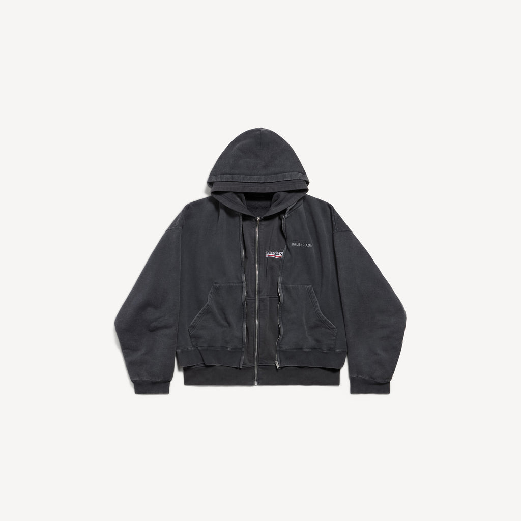 BALENCIAGA LAYERED ZIP-UP HOODIE IN FADED BLACK