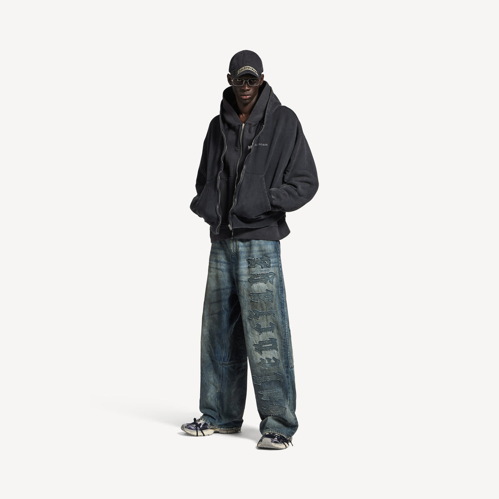 BALENCIAGA LAYERED ZIP-UP HOODIE IN FADED BLACK