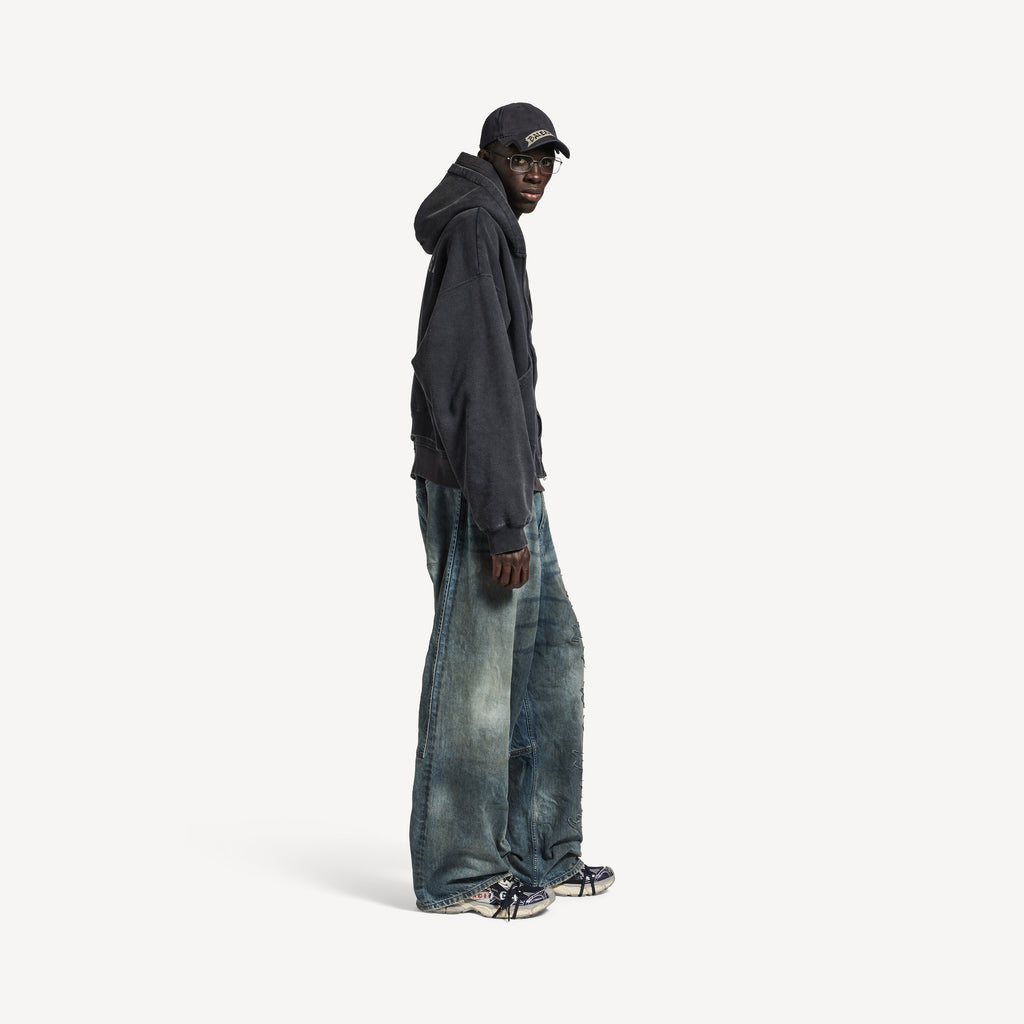 BALENCIAGA LAYERED ZIP-UP HOODIE IN FADED BLACK