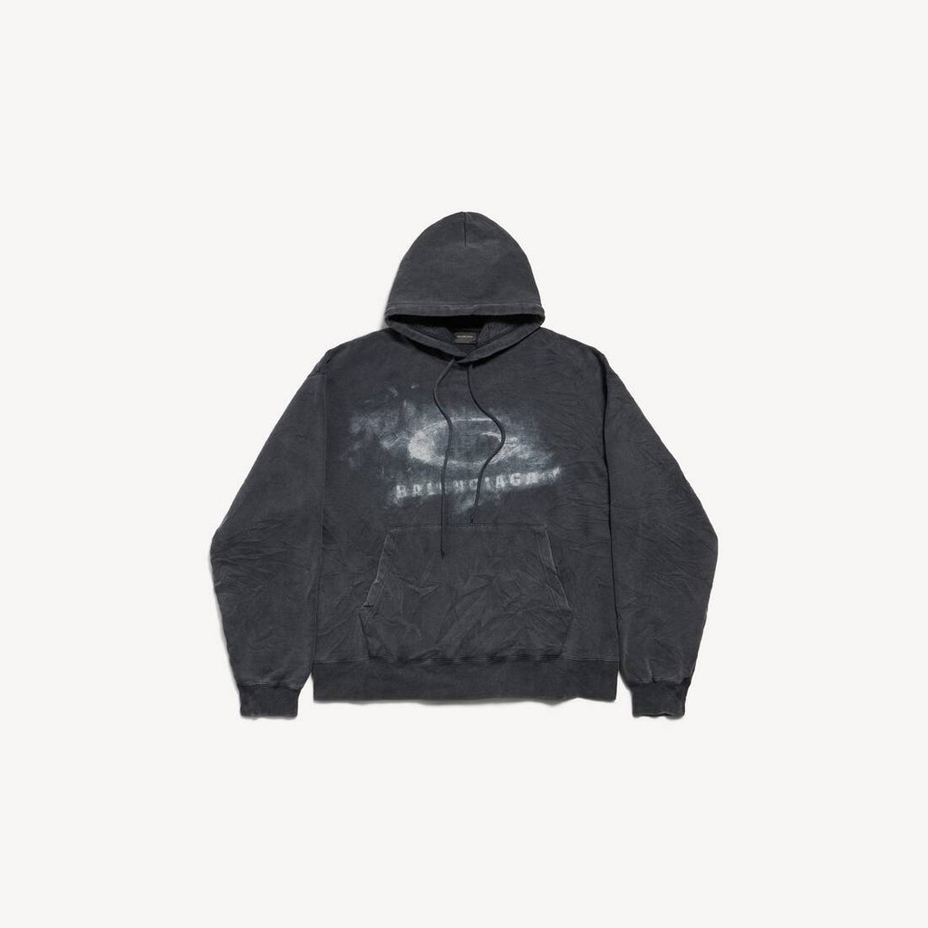 BALENCIAGA WASHED CRAYON LOOP OVERSIZED HOODIE IN WASHED BLACK/WHITE