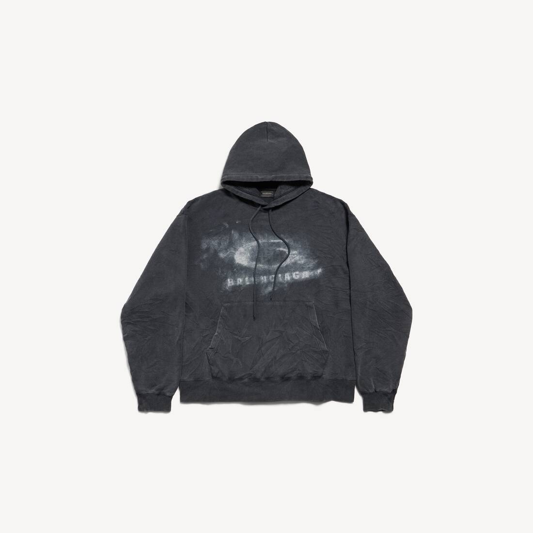 BALENCIAGA WASHED CRAYON LOOP OVERSIZED HOODIE IN WASHED BLACK/WHITE