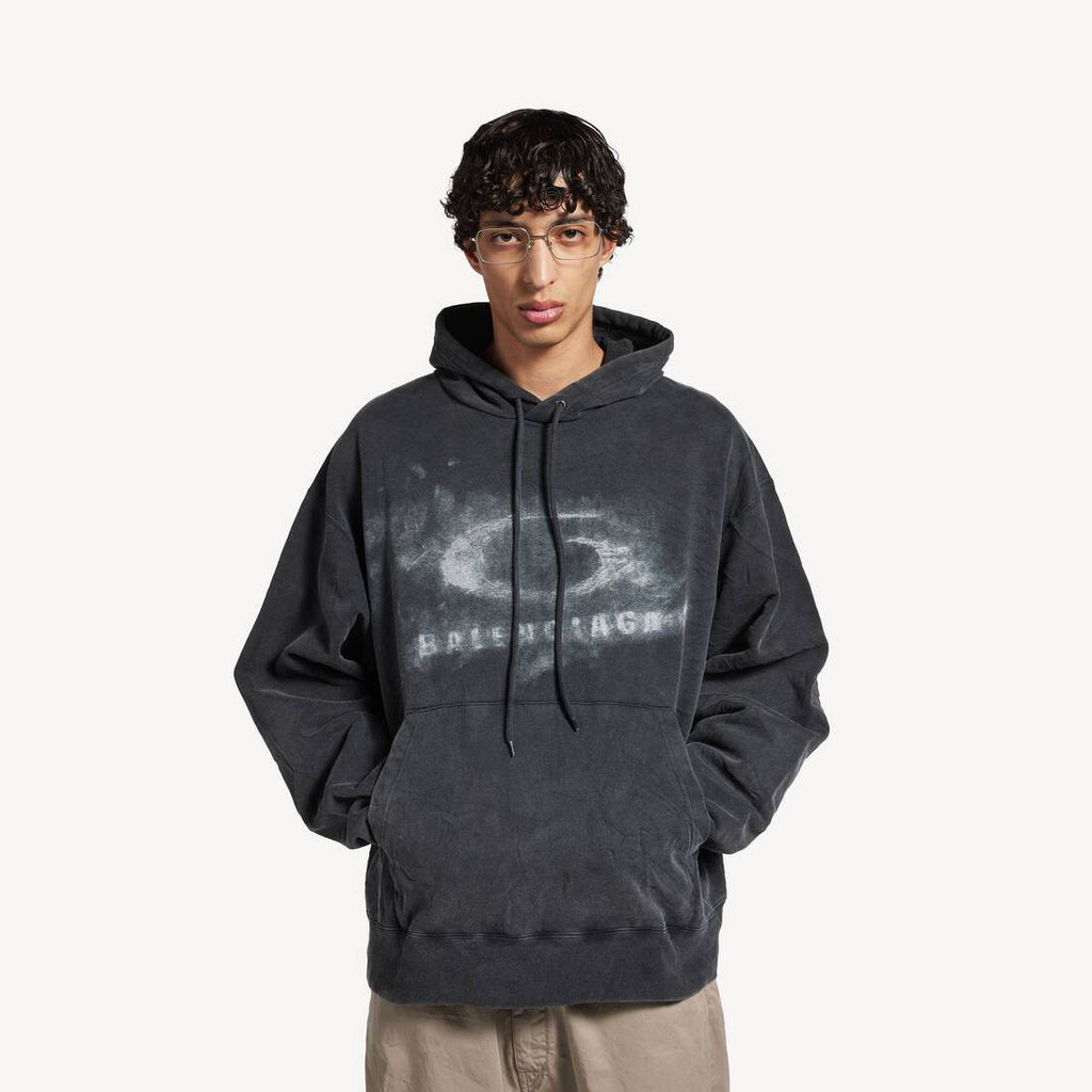 BALENCIAGA WASHED CRAYON LOOP OVERSIZED HOODIE IN WASHED BLACK/WHITE