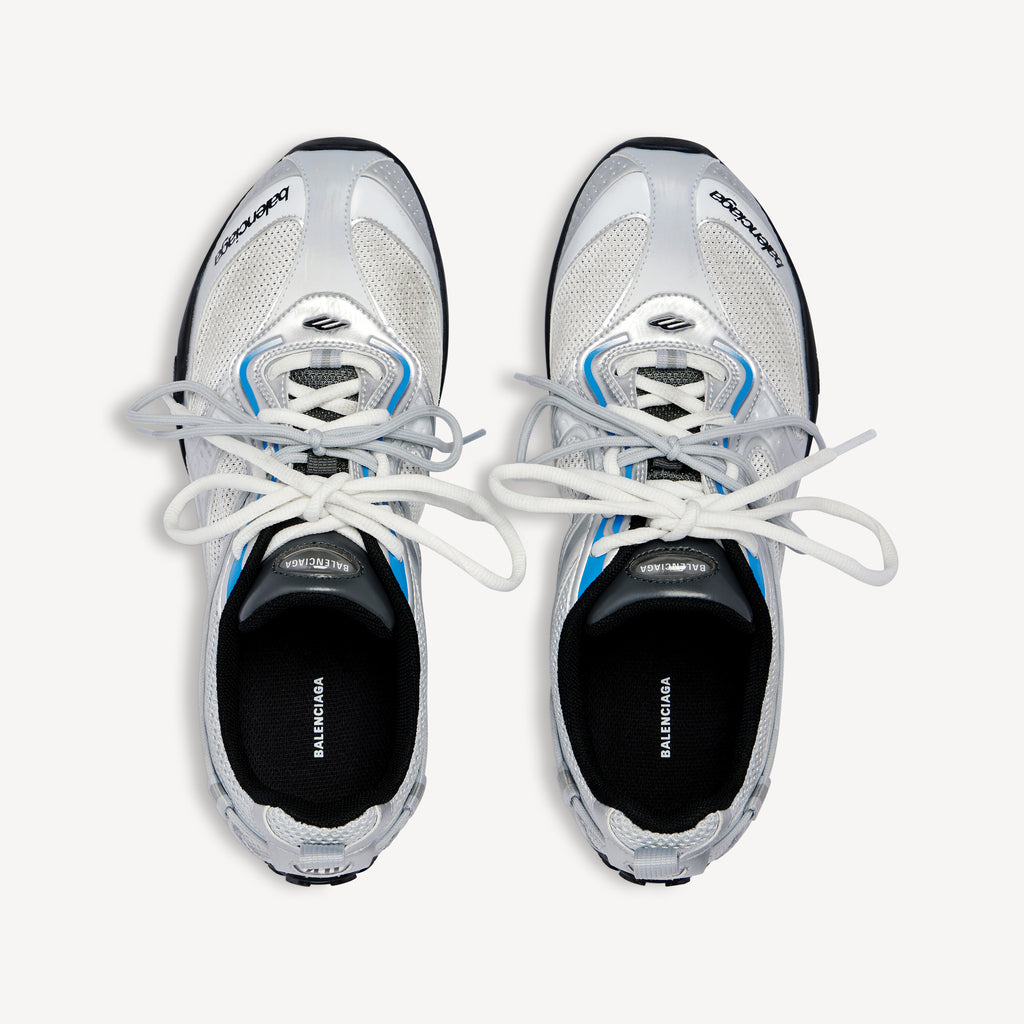 BALENCIAGA RADAR GRADIENT LINES SNEAKER IN WHITE/GREY/SILVER/BLACK/BLUE