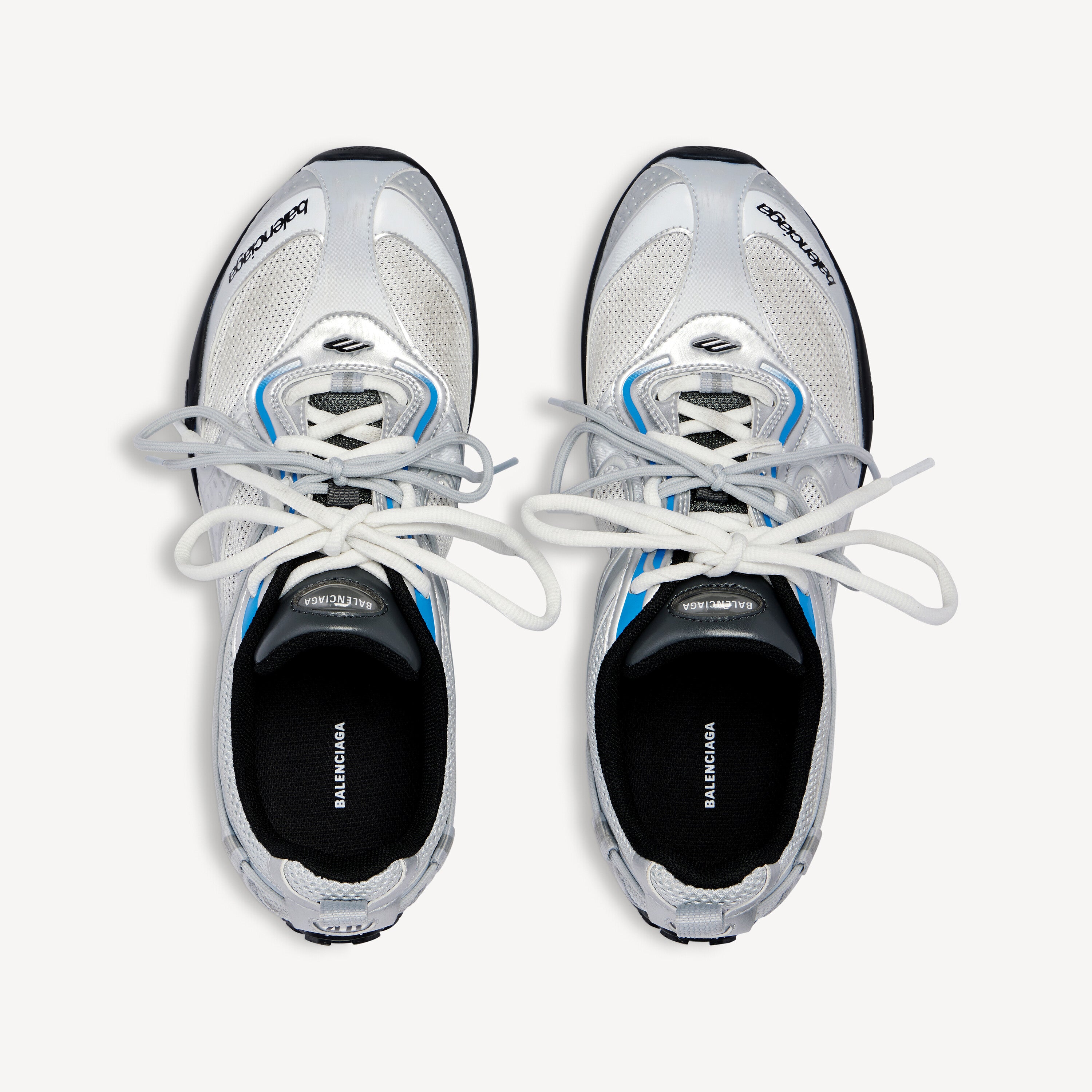 BALENCIAGA RADAR GRADIENT LINES SNEAKER IN WHITE/GREY/SILVER/BLACK/BLUE
