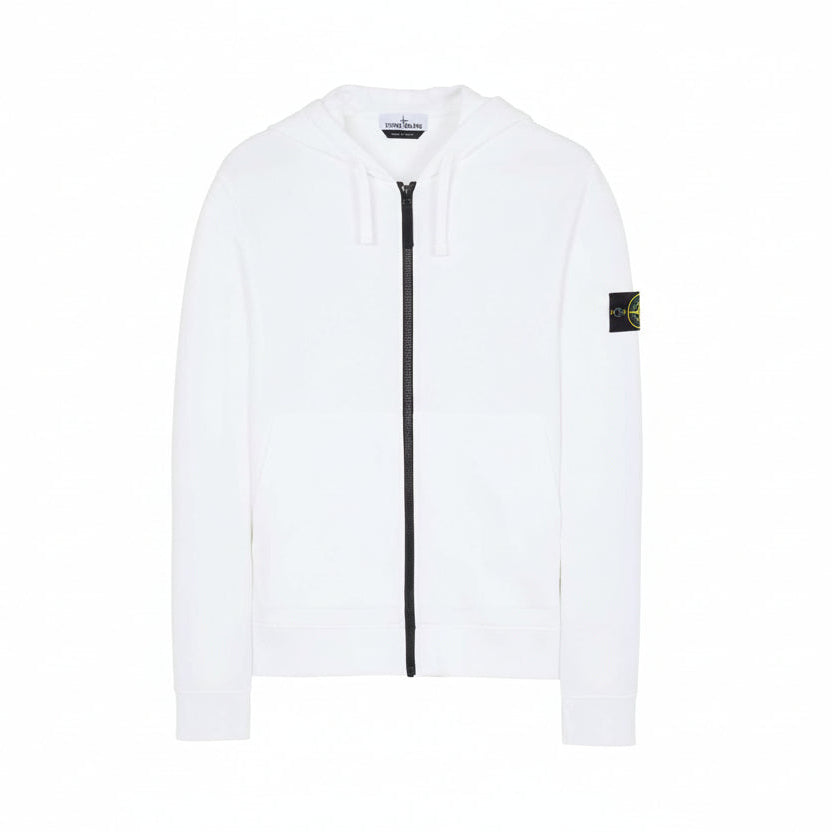 STONE ISLAND ZIP-UP HOODIE IN WHITE