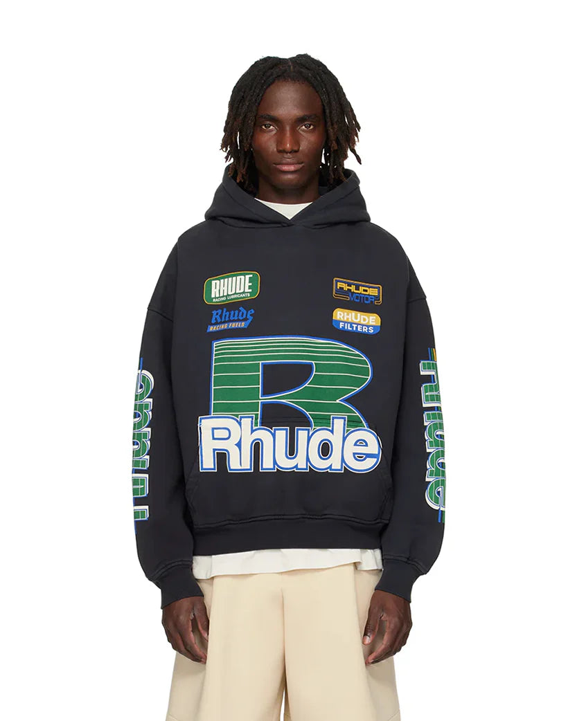 RHUDE ROADWAY RACING HOODIE VINTAGE BLACK