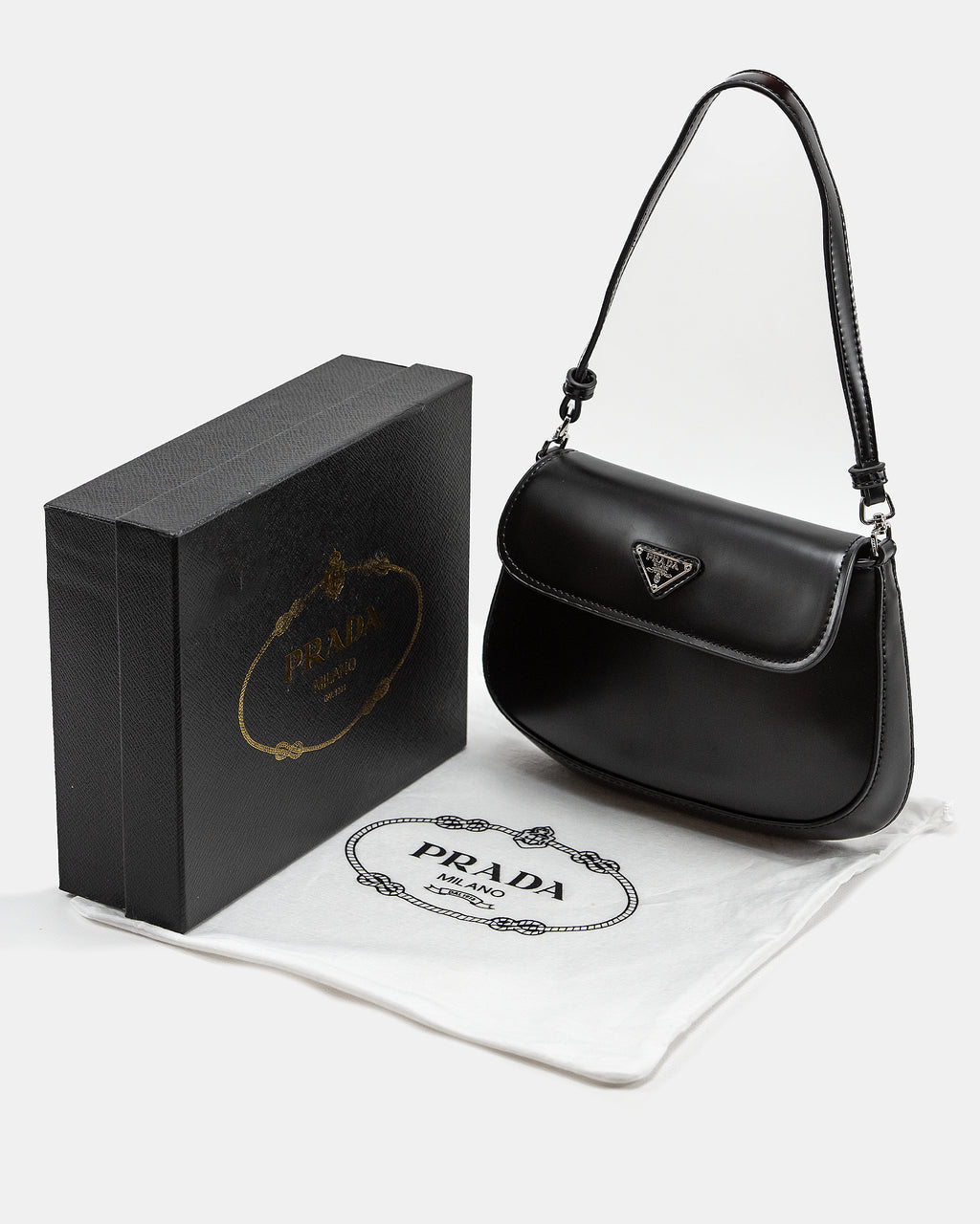 PRADA CLEO LACQUERED LEATHER MINI BAG