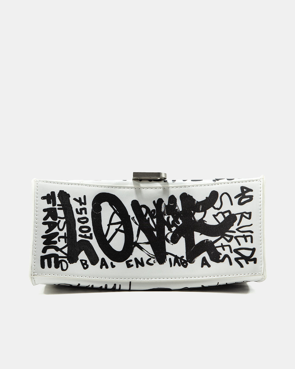 BALENCIAGA HOURGLASS GRAFFITI TOP HANDLE BAG IN WHITE