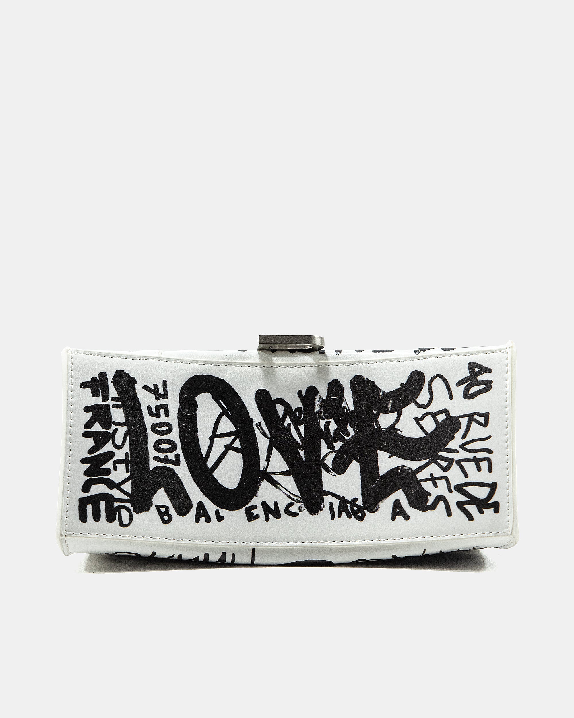 BALENCIAGA HOURGLASS GRAFFITI TOP HANDLE BAG IN WHITE