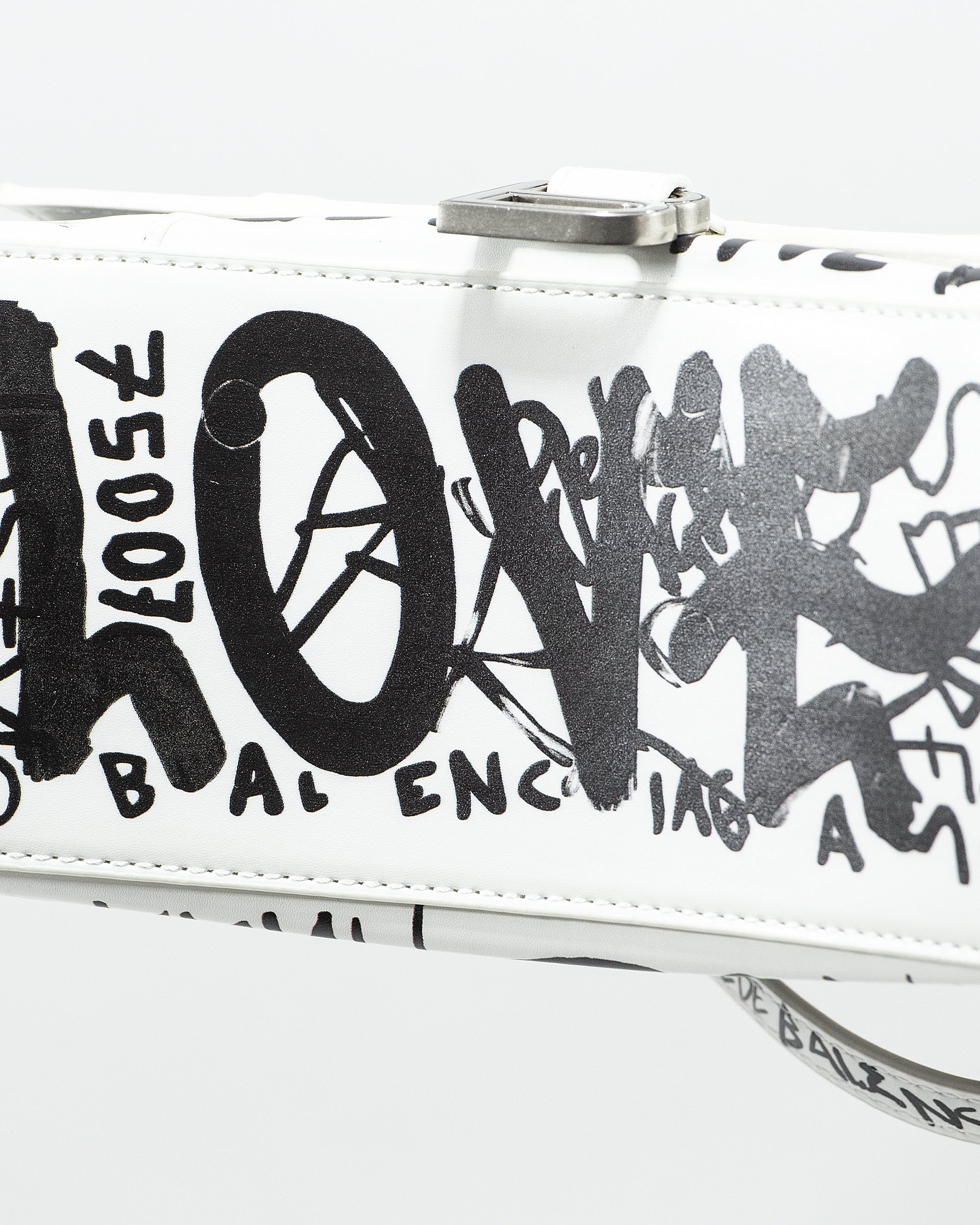 BALENCIAGA HOURGLASS GRAFFITI TOP HANDLE BAG IN WHITE