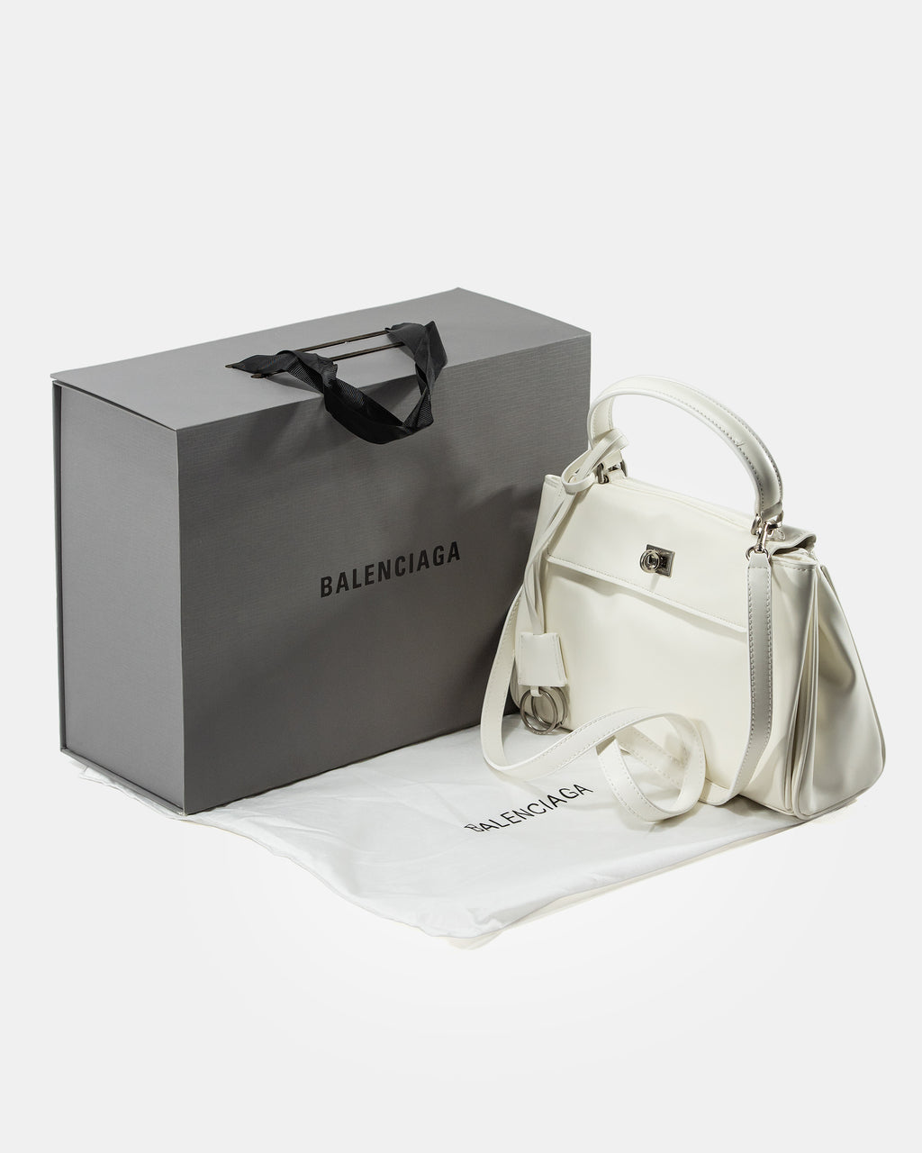 BALENCIAGA HOURGLASS TOP HANDLE BAG IN WHITE