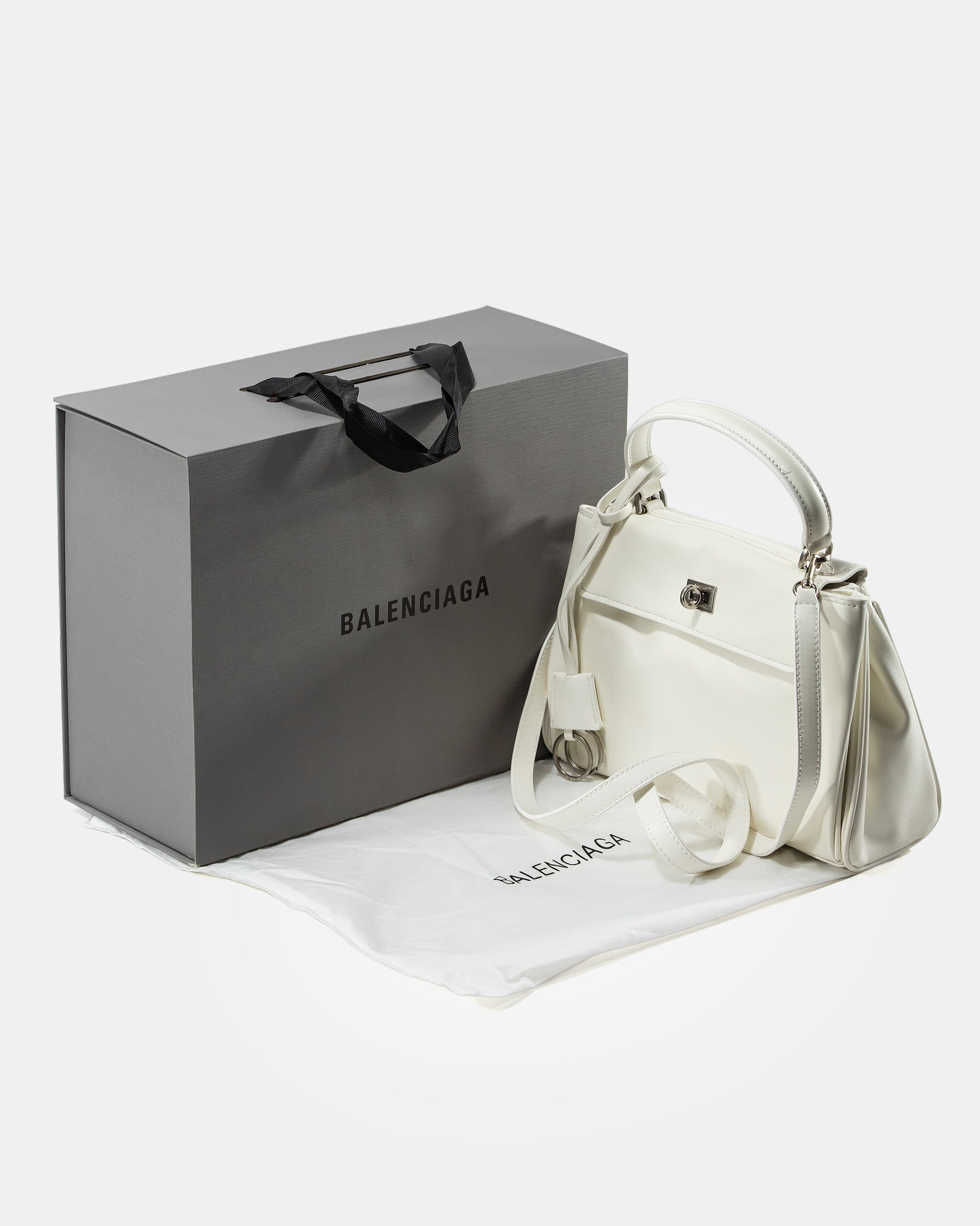 BALENCIAGA HOURGLASS TOP HANDLE BAG IN WHITE