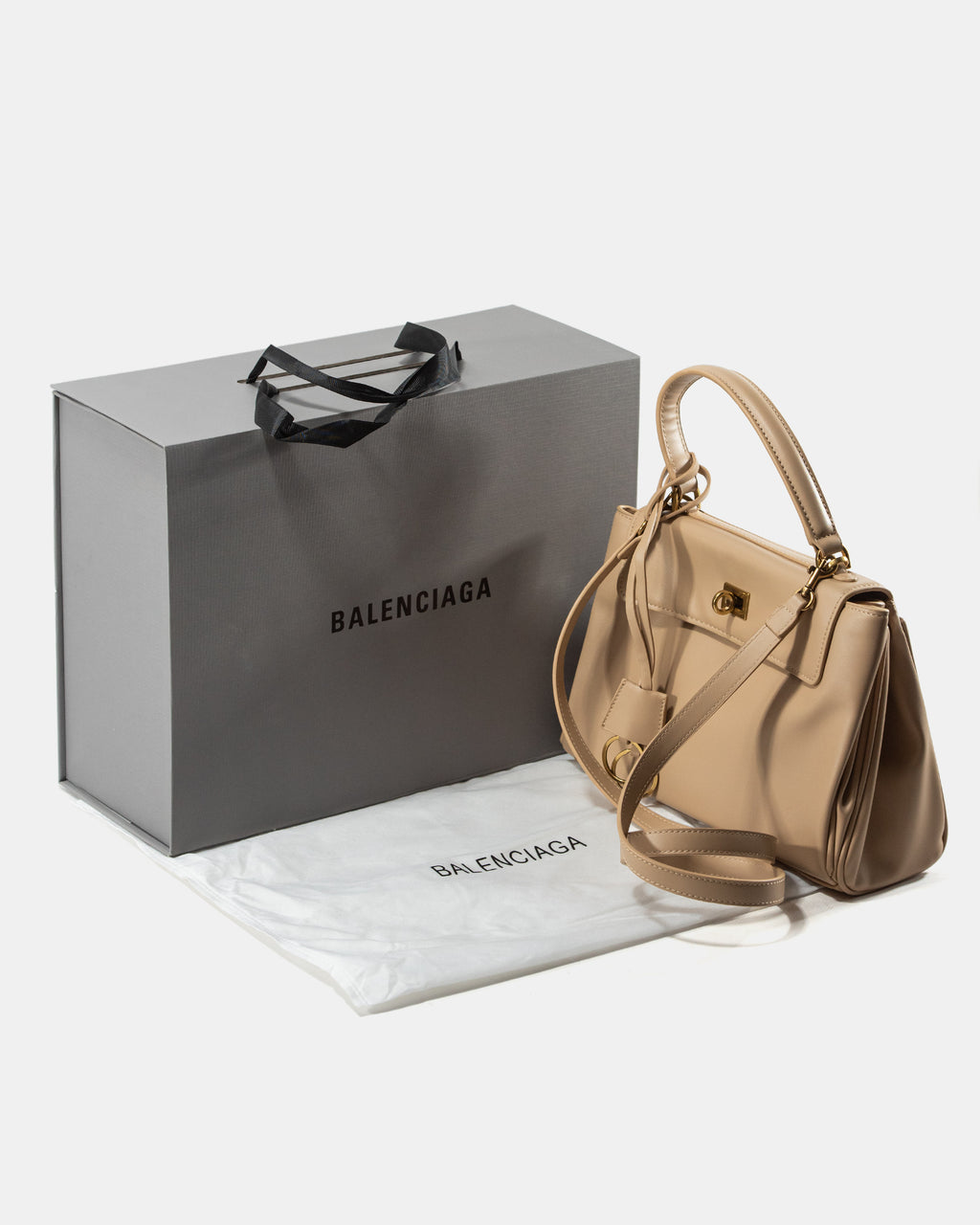 BALENCIAGA HOURGLASS TOP HANDLE BAG IN BEIGE