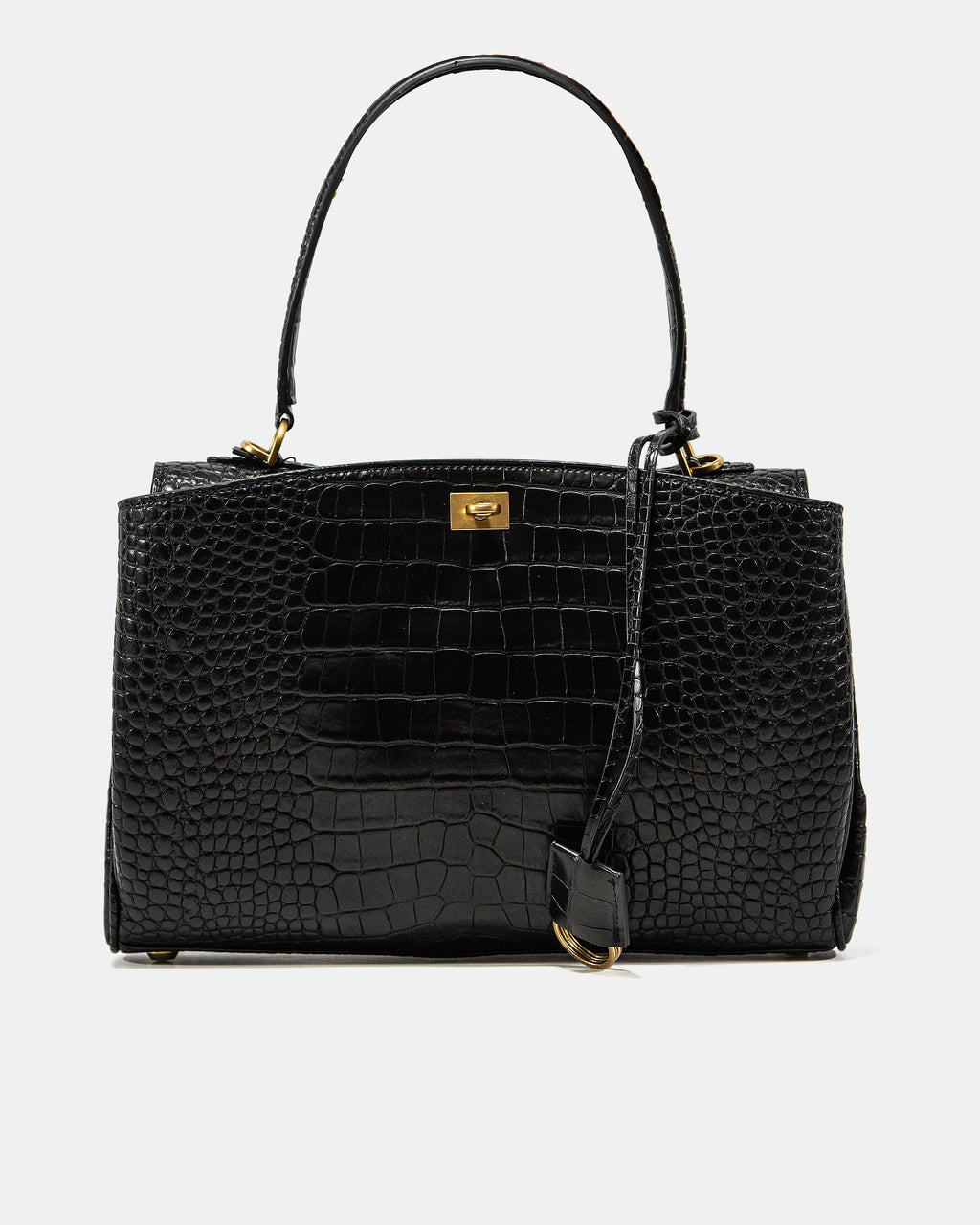 BALENCIAGA CROCO SHOULDER BAG IN BLACK