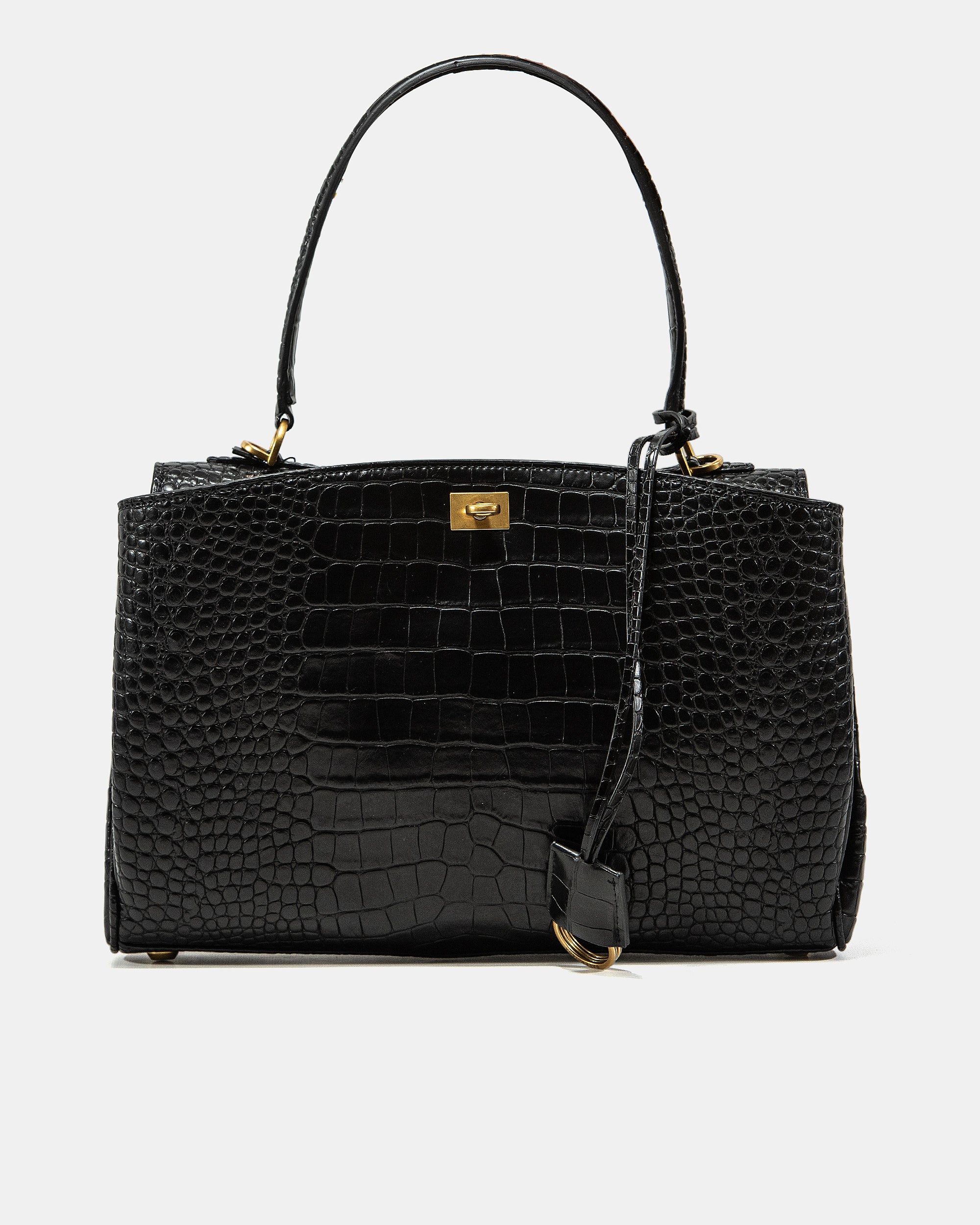 BALENCIAGA CROCO SHOULDER BAG IN BLACK