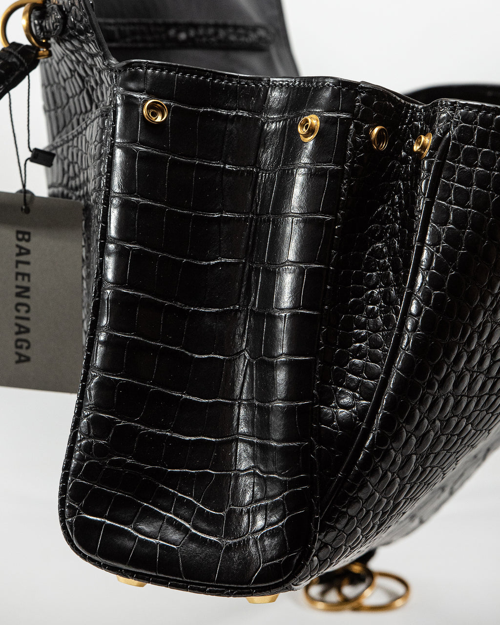 BALENCIAGA CROCO SHOULDER BAG IN BLACK