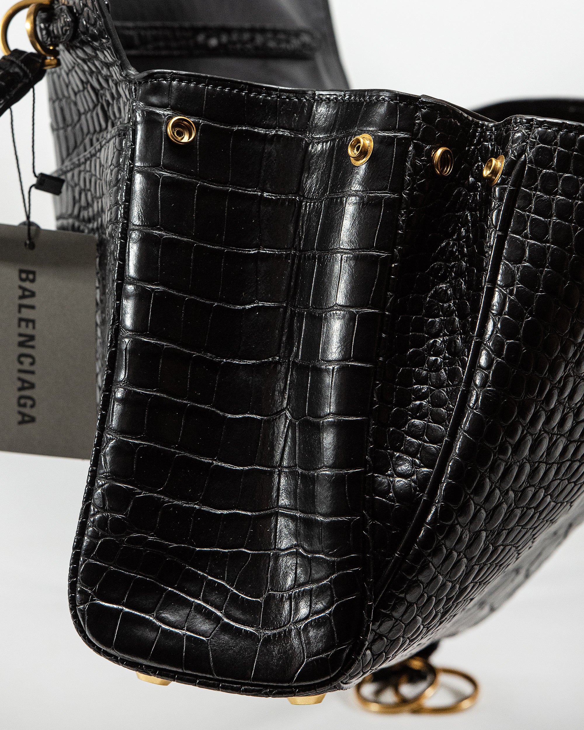BALENCIAGA CROCO SHOULDER BAG IN BLACK