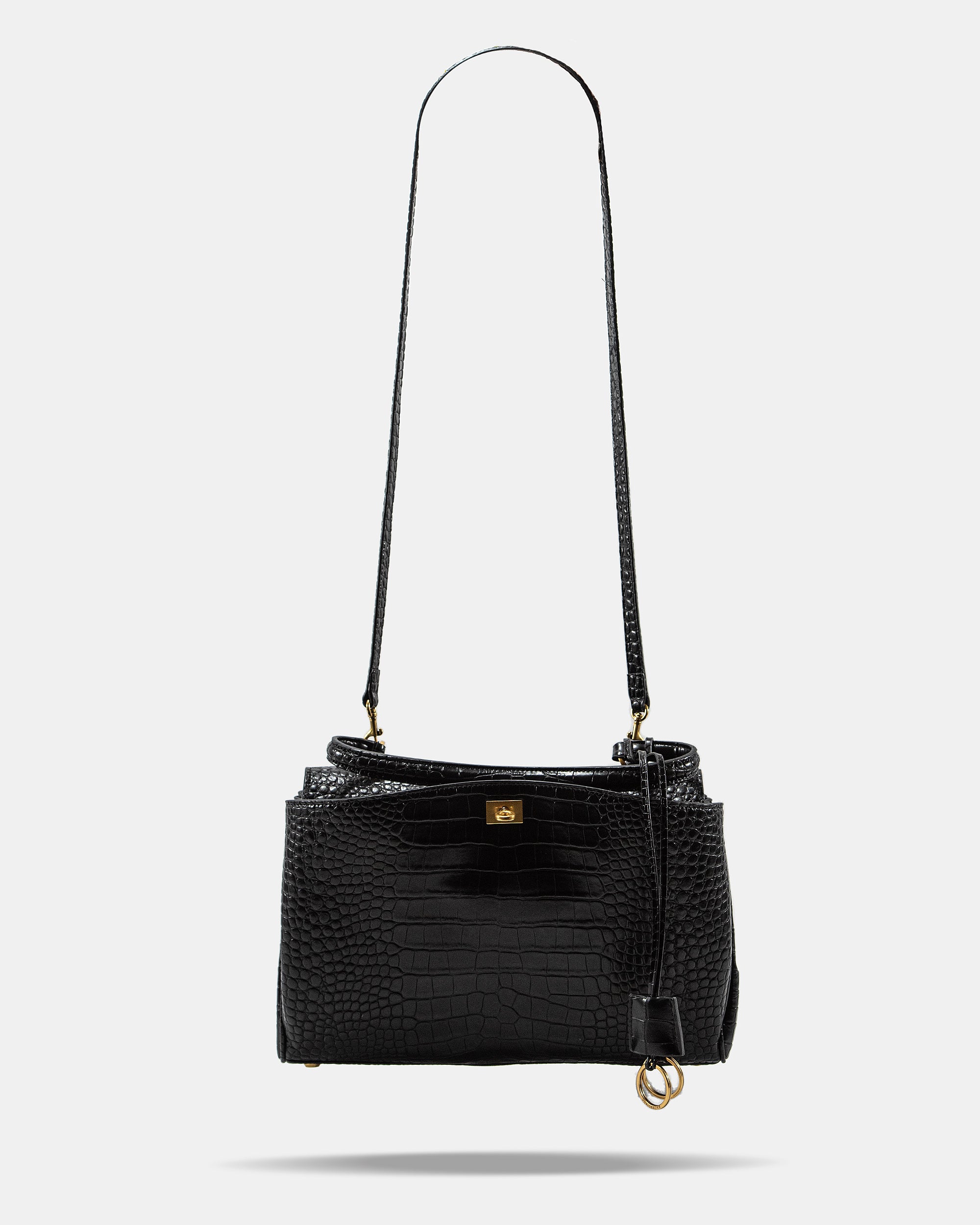 BALENCIAGA CROCO SHOULDER BAG IN BLACK