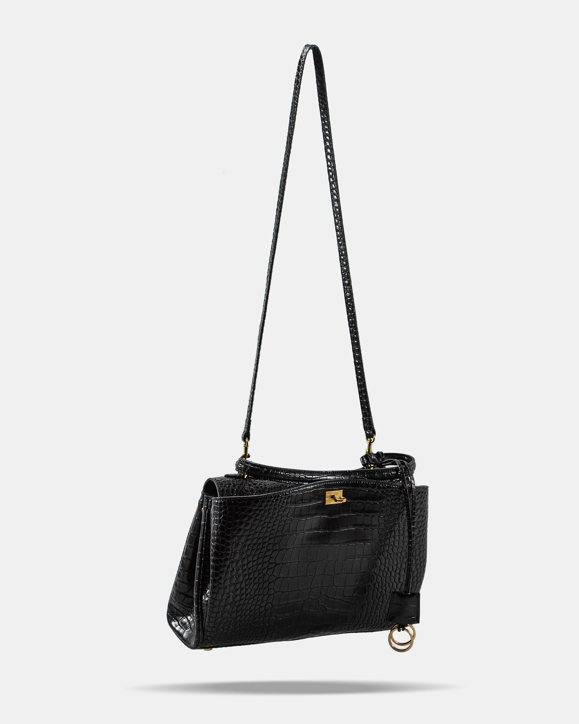 BALENCIAGA CROCO SHOULDER BAG IN BLACK