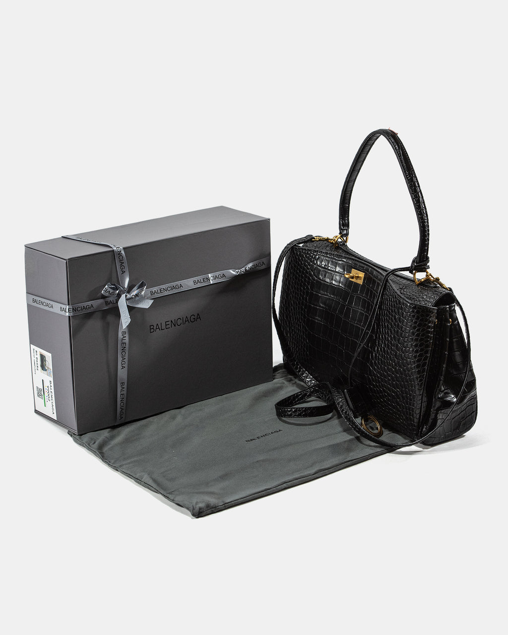 BALENCIAGA CROCO SHOULDER BAG IN BLACK