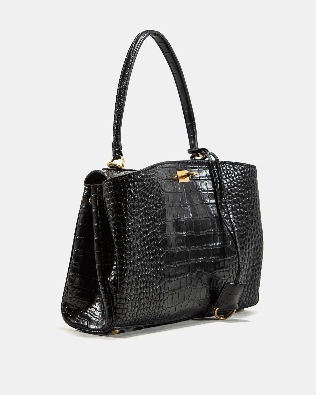 BALENCIAGA CROCO SHOULDER BAG IN BLACK