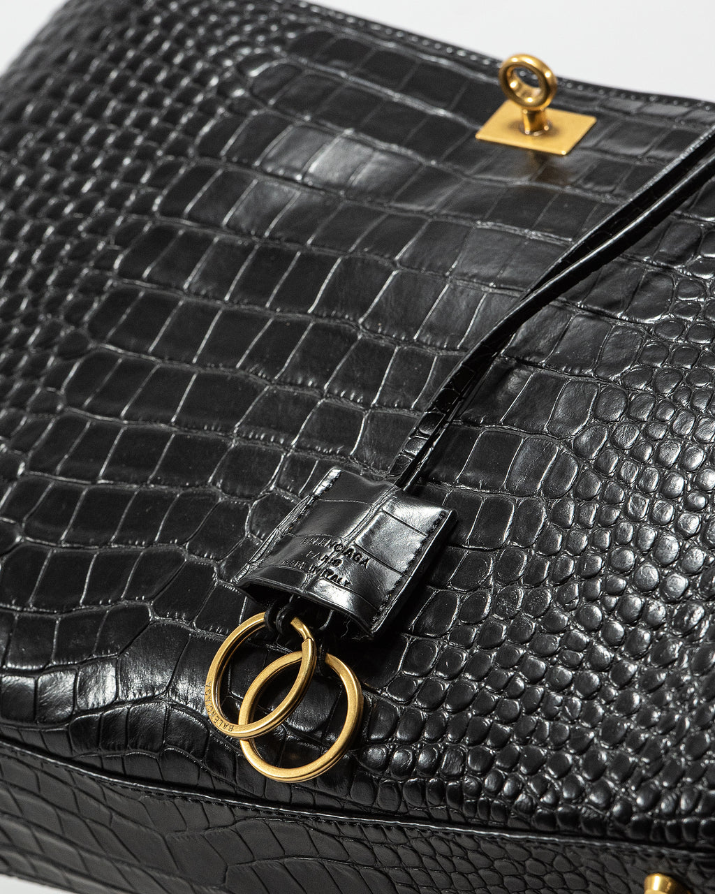 BALENCIAGA CROCO SHOULDER BAG IN BLACK