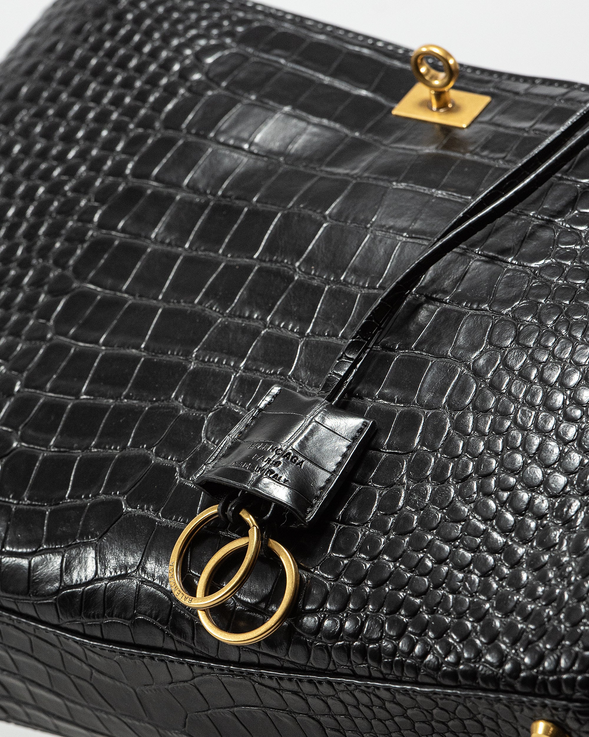BALENCIAGA CROCO SHOULDER BAG IN BLACK