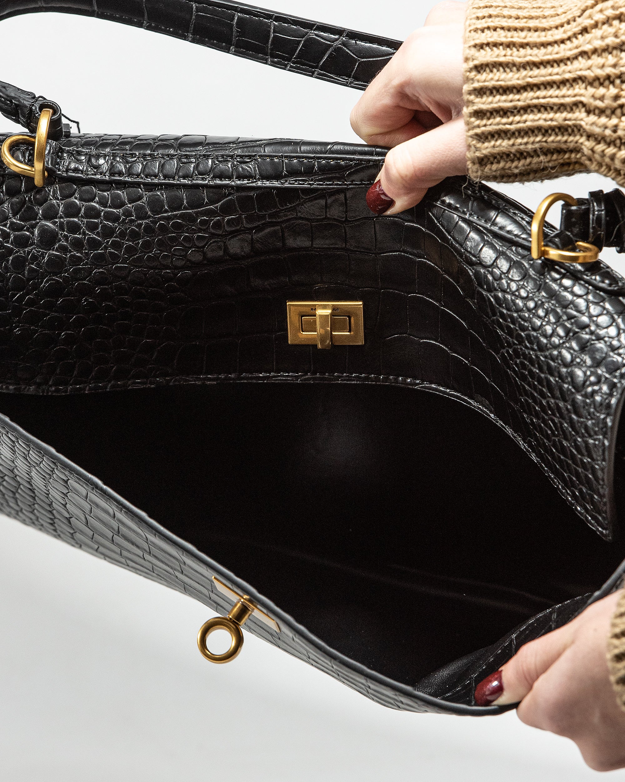 BALENCIAGA CROCO SHOULDER BAG IN BLACK